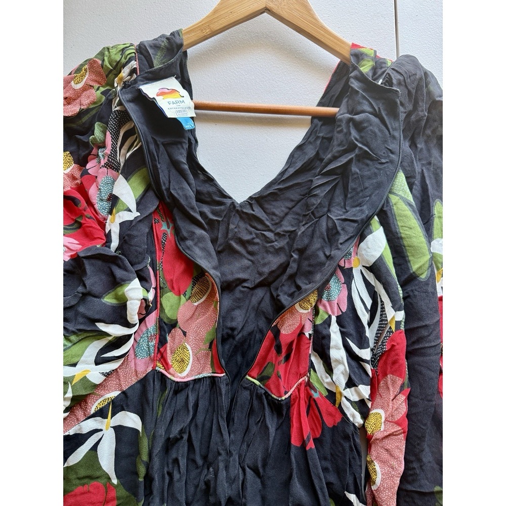 FARM RIO Anthropologie Floral Maxi Dress Black Red Long Sleeve XS - Picture 9 of 15
